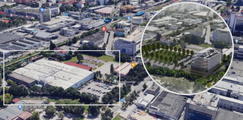 Lokacija in projektna vizualizacija novega razvojnega centra za podobna biološka zdravila v Ljubljani