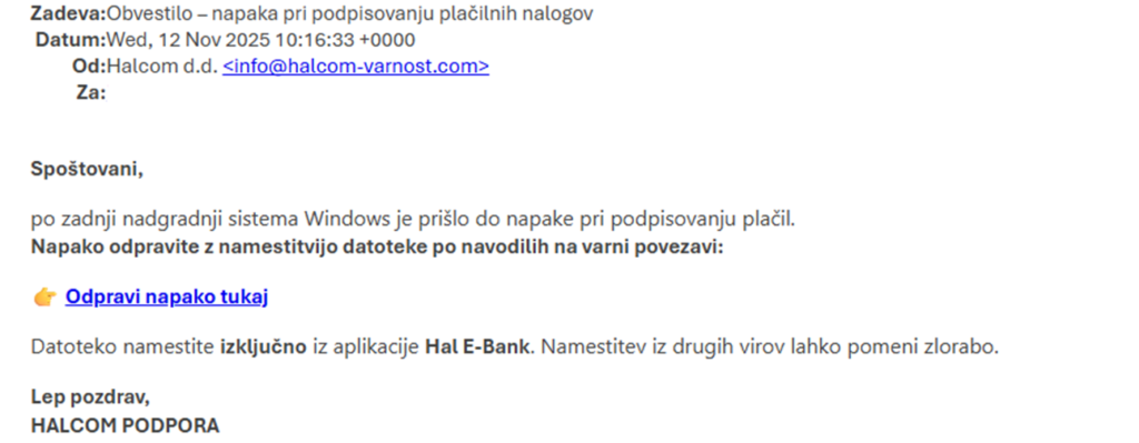 Halcom lažja sporočila, spletne goljufije, phishing