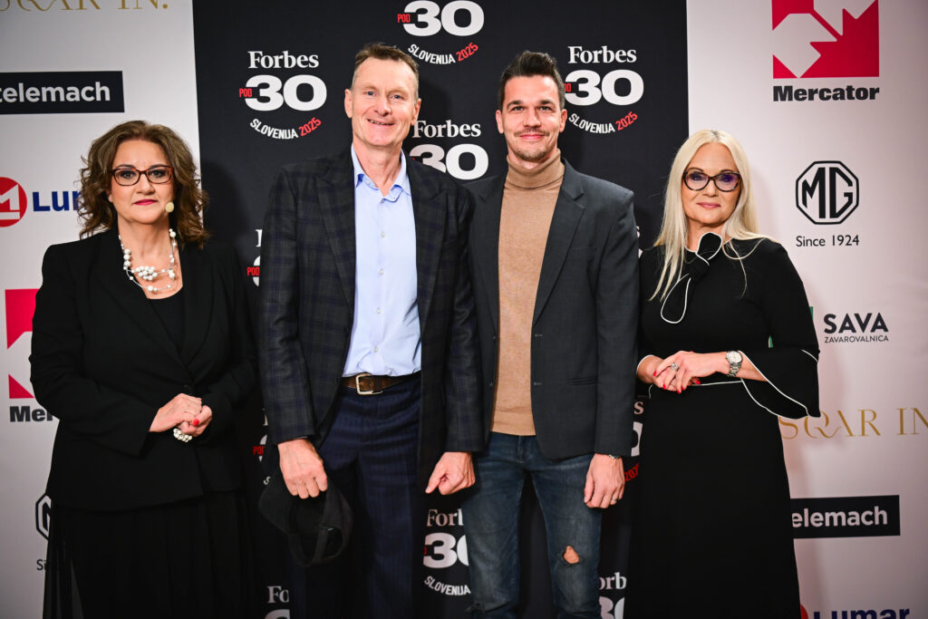 Urednica Forbes Slovenija Bojana Humar, Peter Možič, oče odbojkarja Roka Možiča, menedžer Roka Možiča Jan Ternjak in odgovorna urednica N1 Slovenija Katja Šeruga