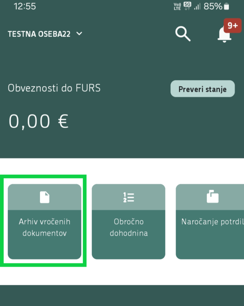 Furs, eDavki, arhiv vročenih dokumentov