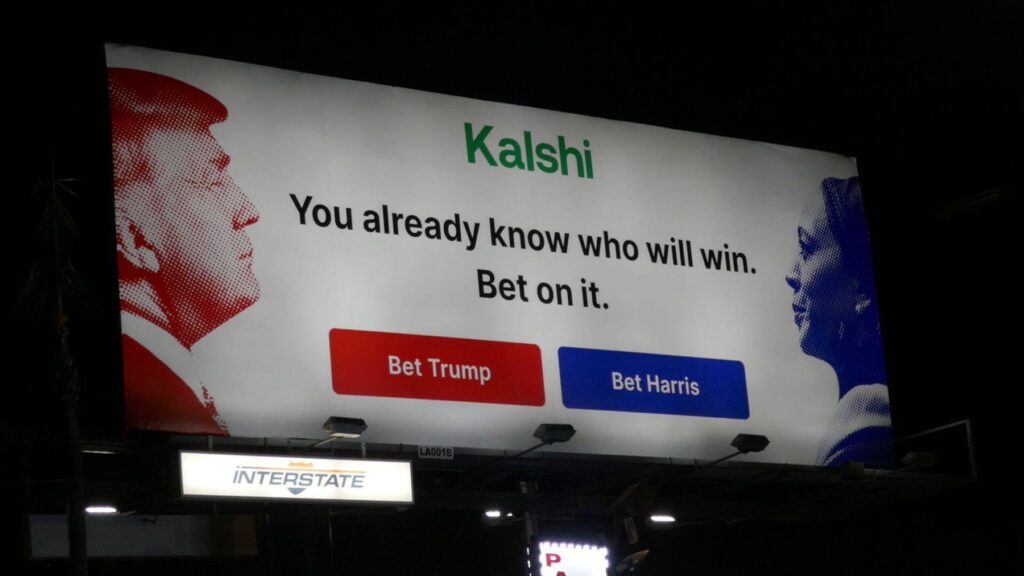 Oglas za platformo trgov napovedi Kalshi