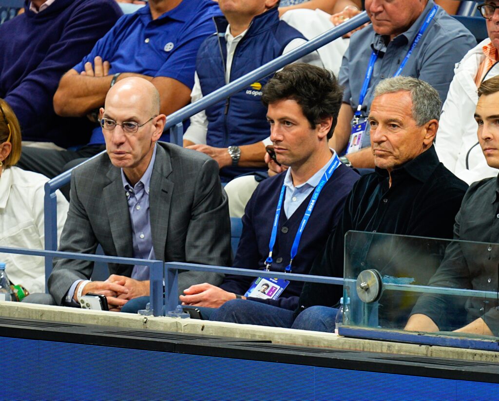 Adam Silver, Joshua Kushner in Bob Iger are seen at Day 10 of the 2025 US Open Tennis Championships at USTA Billie Jean King National Tennis Center on September 2, 2025 in Flushing Meadows, Queens, New York City.,Image: 1033848385, License: Rights-managed, Restrictions: , Model Release: no